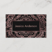 Sanfte Rose Gold Foil Mandala über Schwarz Visitenkarte (Vorderseite)