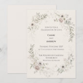 Sanfte Rosé-Grau-Blumenkranz-Hochzeit Einladung (Vorne/Hinten)