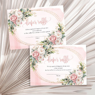 Sanfte Rosen-Gold-Blumen-Grün-Diaper-Raffle Begleitkarte