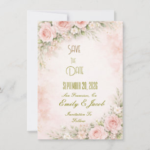 Sanfte Röte Blumen Flachkarte Save The Date