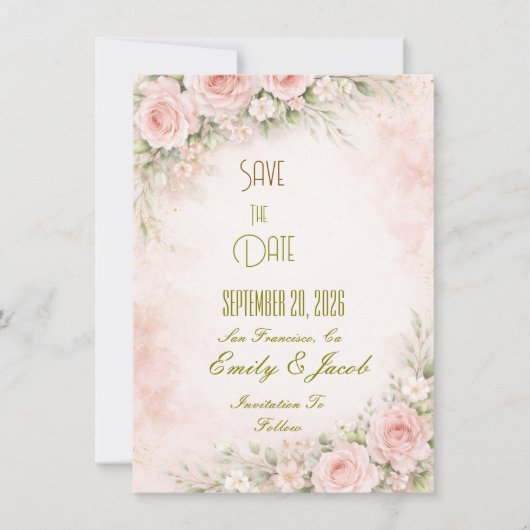 Sanfte Röte Blumen Flachkarte Save The Date (Vorderseite)