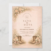 Sanfte Röte Western Stiefel Hochzeit Save The Date (Vorderseite)