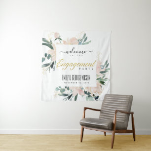 SANFTE RÖTELNDE BLUMEN-AQUARELL-VERLOBUNGSBEGRÜßUN WANDTEPPICH
