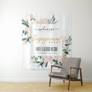 SANFTE RÖTELNDE BLUMEN-AQUARELL-VERLOBUNGSBEGRÜßUN WANDTEPPICH