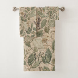 Sanfte Salbei-Rustikal-Blatt-Blumenmuster Badhandtuch Set