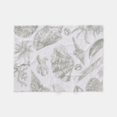 Sanfte Salbeigraue Muschelskizze Antik Natur Fleecedecke (Vorderseite (Horizontal))