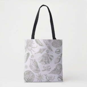 Sanfte Salbeigraue Muschelskizze Antik Natur Tasche