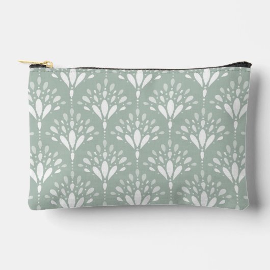 Sanfte Salbeigrüne Art Deco Blumenkunst Zubehörtasche (Vorderseite)
