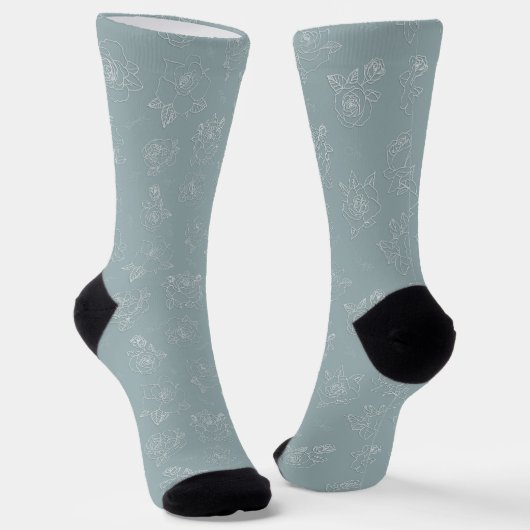 Sanfte Salbeirosen-Linienkunst Socken (Gewinkelt)
