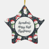 Sanfte Schneemänner - Erstes Weihnachtsfoto indivi Keramik Ornament (Hinten)