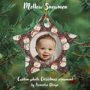 Sanfte Schneemänner - Erstes Weihnachtsfoto indivi Keramik Ornament