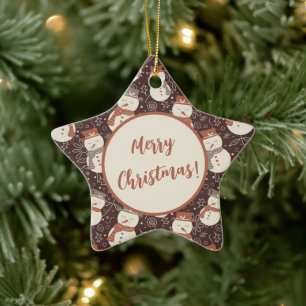 Sanfte Schneemänner - Frohe Weihnachten! editierba Keramik Ornament