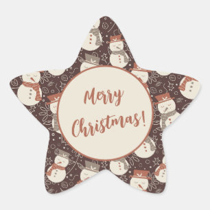 Sanfte Schneemänner - Frohe Weihnachten! editierba Stern-Aufkleber