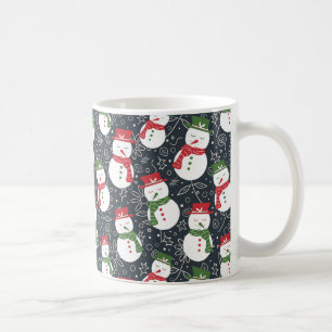 Sanfte Schneemänner - Weihnachtsmuster in rot und Kaffeetasse