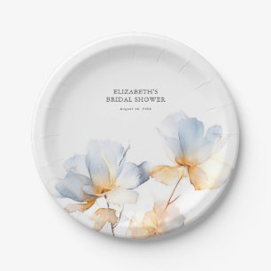 Sanfte staubige blaue und goldene Blumen Elegant Pappteller