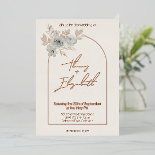 Sanfte Taupe-Blumenbogen-Roségold-Folie Hochzeit Folieneinladung