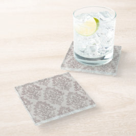Sanfte Taupe-Damask Wasserfarbe Klassische Flora Glasuntersetzer