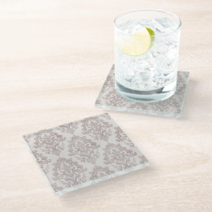 Sanfte Taupe-Damask Wasserfarbe Klassische Flora Glasuntersetzer