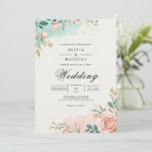 Sanfte Teal-Blüten-Bogen-Hochzeit Einladung (Stehend Vorderseite)
