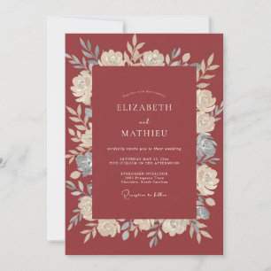 Sanfte Terrakotta-Schiefer-Blütenblatt-Hochzeit Einladung