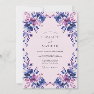 Sanfte Veilchen-Braunalgen-Blüten-Hochzeit Einladung