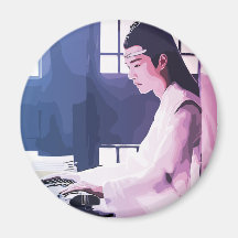 Sanfte Wangji beim Zither spielen