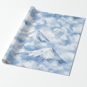 Sanfte Wasserfarben Berge Schnee Wolken Blau Weiß Geschenkpapier