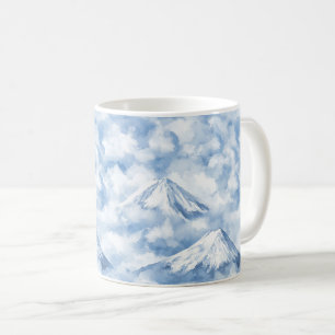 Sanfte Wasserfarben Berge Schnee Wolken Blau Weiß Kaffeetasse
