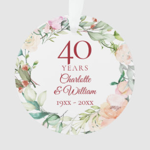 Sanfte Wasserfarben-Blätter zum 40. Hochzeitstag F Ornament