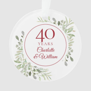Sanfte Wasserfarben-Blätter zum 40. Hochzeitstag Ornament