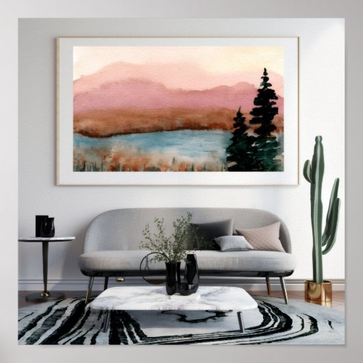 Sanfte Wasserfarben-Landschaftswandkunst – Moderne Poster (Vorne)