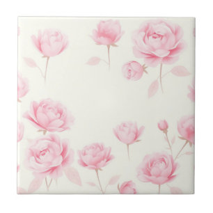 Sanfte Wasserfarben-Rosen und -Pfingstrosen Fliese