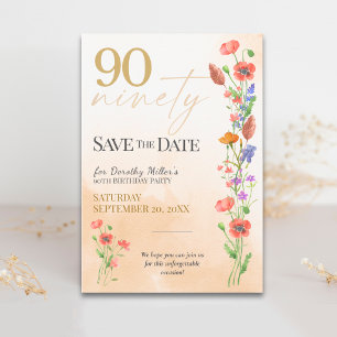 Sanfte Wildblume 90. Geburtstag für Sie - Elegant Save The Date