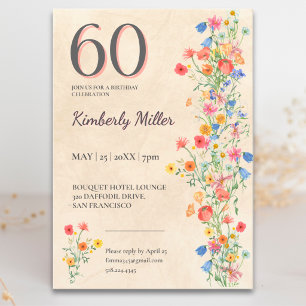 Sanfte Wildblumen 60. Geburtstag Elegante Party Einladung