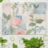 Sanfte zarte Blumen-Pink- und Blau-Patchwork Geschirrtuch (Gefaltet)