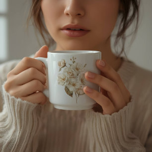 Sanfte zarte Wasserfarbe Weiße Blumen Kaffeetasse