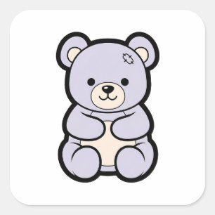 Sanfter Bär – Süße Kawaii-Tierillustration Quadratischer Aufkleber
