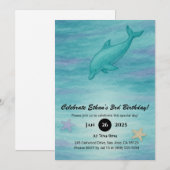 Sanfter blauer Delfin und Seestern Ozean Geburtsta Einladung (Vorne/Hinten)