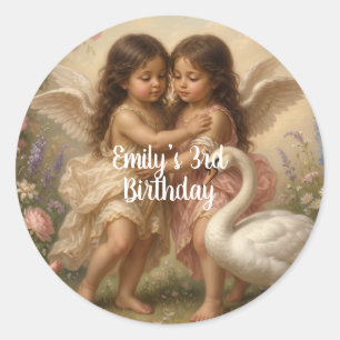 sanfter Engel Cherub Mädchen Geburtstag Runder Aufkleber