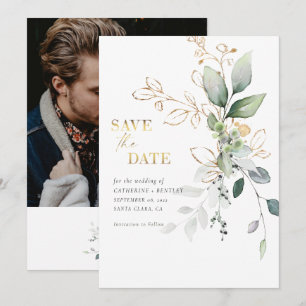 Sanfter Eukalyptus mit Gold-Foto Save The Date
