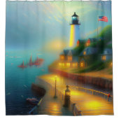 Sanfter Hafen und Leuchtturm Duschvorhang (Vorderseite)