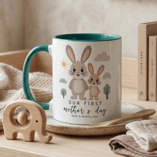 Sanfter neutraler Häschen-Mama-Baby-Erstes-Muttert Tasse