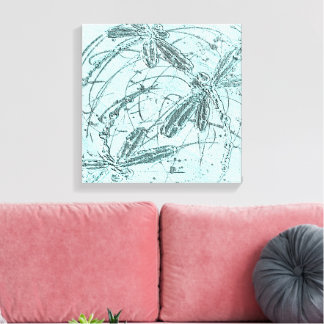 Sanfter Tanz des blauen Libellen Leinwanddruck