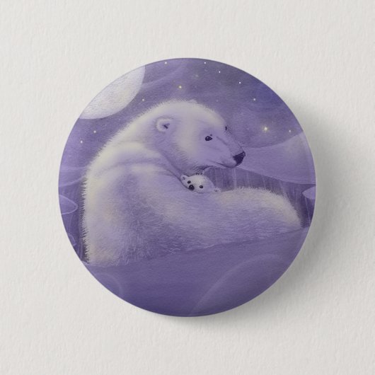 Sanfter Winter Eisbär und Jungtier Pinback-Button Button (Vorderseite)