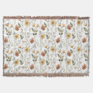 Sanftes Aquarell-Wildblumen-Botanical-Boho-Muster Decke