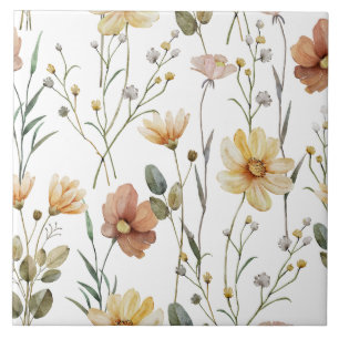 Sanftes Aquarell-Wildblumen-Botanical-Boho-Muster Fliese