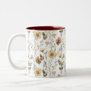 Sanftes Aquarell-Wildblumen-Botanical-Boho-Muster Zweifarbige Tasse