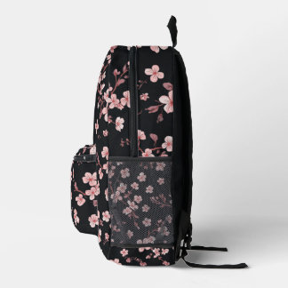 Sanftes Babyrosa Mini-Sakura-Muster auf Schwarz - Bedruckter Rucksack