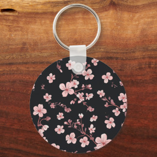 Sanftes Babyrosa Mini-Sakura-Muster auf Schwarz - Schlüsselanhänger