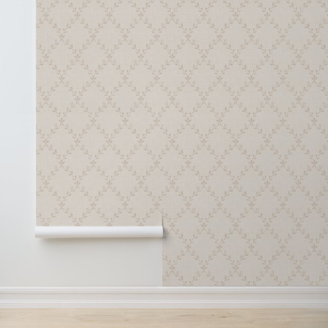 Sanftes Beige Boho Blumen-Trellis-Muster Tapete (Anwendung)